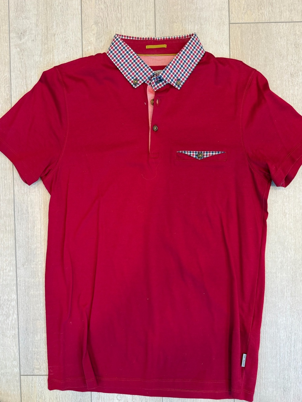 Ted Baker London Men’s Red Polo Shirt Check Button-Down Collar Size 2